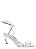 Alexander Mcqueen Women Silver Sandals With Armadillo Heel In Metallic Leather Woman