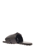 Bottega Veneta Women Black Flat Mules With Padded Intreccio Band In Leather Woman
