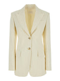 Sportmax Women Cream White Aversa Single-Breasted Striped Blazer In Ramie Woman