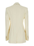 Sportmax Women Cream White Aversa Single-Breasted Striped Blazer In Ramie Woman