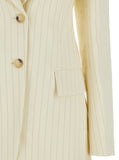 Sportmax Women Cream White Aversa Single-Breasted Striped Blazer In Ramie Woman