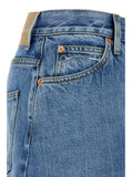 Gucci Women Light Blue Denim Midi Skirt With Horsebit In Cotton Woman