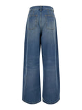 Palm Angels Women Light Blue High-Waisted Wide Jeans With Logo In Denim Woman