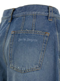 Palm Angels Women Light Blue High-Waisted Wide Jeans With Logo In Denim Woman