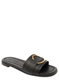 Moncler Women 'Bell' Black Slide With Heel In Leather Woman