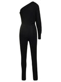 Saint Laurent Women Black One-Shoulder Jumpsuit With Side Gathering In Jersey Woman