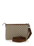 Gucci Men Beige And Ebony Pouch With Gg Patch In Gg Supreme Canvas Man