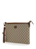 Gucci Men Beige And Ebony Pouch With Gg Patch In Gg Supreme Canvas Man