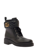 Gucci Women Black Ankle Boot With Double 'G' And Textured Hardware In Leather Woman