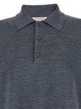 Valentino Men Grey Polo Shirt With Classic Collar And Long Sleeves In Wool Man