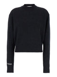 Sportmax Women 'Agadir' Black Crewneck Sweater With Logo Lettering On The Sleeve In Wool And Cashmere Woman