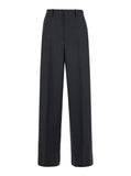 Gucci Women Grey Pants With Logo Lettering Detail On The Waist In Wool Woman