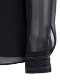 Gucci Women Black Blouse With High Pussy Bow Neck In Silk Georgette Woman