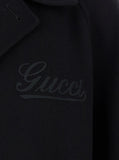 Gucci Men Black Single-Breasted Coat With Wide Notched Revers And Belt In Wool Man