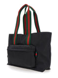 Gucci Men Black Tote Bag With Web Handles And Logo Lettering On The Front In Tech Fabric Man