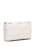 Bottega Veneta Women Cassette White Leather Crossbody Bag In Intreccio Nappa Leather