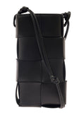 Bottega Veneta Women 'Phone Pouch' Black Shoulder Bag With Knot Details In Intreccio Nappa Leather Woman