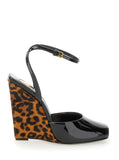 Saint Laurent Women 'Scandale' Black Wedges With Animalier Print In Patent Leather Woman