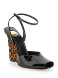 Saint Laurent Women 'Scandale' Black Wedges With Animalier Print In Patent Leather Woman