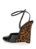 Saint Laurent Women 'Scandale' Black Wedges With Animalier Print In Patent Leather Woman
