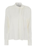 Alexander Mcqueen Women White Blouse With Scarf Detail On The Front In Silk Woman
