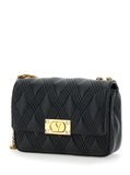 Valentino Garavani Women 'Quiltie 67' Black Shoulder Bag With Vlogo Metallic Plate On The Front In Quilted Leather Woman