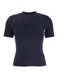Max Mara Women Blue Crewneck T-Shirt With Tonal Logo Lettering On The Front In Viscose Blend Woman