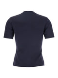 Max Mara Women Blue Crewneck T-Shirt With Tonal Logo Lettering On The Front In Viscose Blend Woman