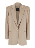 The Andamane Women 'Guia' Beige Single-Breasted Jacket With Notched Revers And Shoulder Pads In Wool Blend Stretch Woman