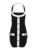Balmain Women Black Dress With Square Neckline And Decorative Buttons In Viscose Blend Women