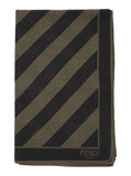 Fendi Men Beige Square Stole With All-Over Striped Motif And Logo Lettering On The Hem In Cotton And Silk Blend Man