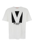 Valentino Men 'Chez' White Crewneck T-Shirt With Maxi Logo Print On The Front In Cotton Man