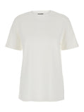 Jil Sander Women White Crewneck T-Shirt With Logo Patch Applied On The Back In Cotton Woman