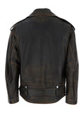 Alexander Mcqueen Women Antiqued Brown Biker Jacket With Wide Classic Lapels And Decentralized Zip Closure In Leather Woman