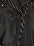 Alexander Mcqueen Women Antiqued Brown Biker Jacket With Wide Classic Lapels And Decentralized Zip Closure In Leather Woman