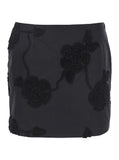 Rotate Women Black Mini Skirt With 3D Floral Details Applied All-Over In Cotton Woman