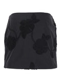 Rotate Women Black Mini Skirt With 3D Floral Details Applied All-Over In Cotton Woman