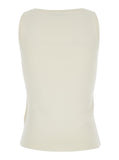 Max Mara Women 'Pentola' White Sleeveless Top With Square Neck And Tonal Logo Lettering Embroidery On The Front In Viscose Blend Woman