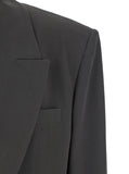 Saint Laurent Women Grey Single-Breasted Jacket With Peak Revers In Silk Woman
