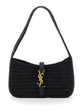 Saint Laurent Women 'Le 5 A 7' Black Mini Shoulder Bag With Single Shoulder Strap And Cassandre Plaque On The Front In Rafia Woman