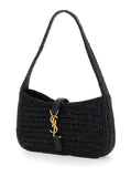 Saint Laurent Women 'Le 5 A 7' Black Mini Shoulder Bag With Single Shoulder Strap And Cassandre Plaque On The Front In Rafia Woman