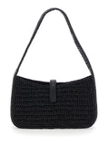 Saint Laurent Women 'Le 5 A 7' Black Mini Shoulder Bag With Single Shoulder Strap And Cassandre Plaque On The Front In Rafia Woman