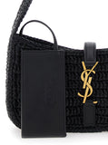 Saint Laurent Women 'Le 5 A 7' Black Mini Shoulder Bag With Single Shoulder Strap And Cassandre Plaque On The Front In Rafia Woman