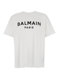 Balmain Men White Crewneck T-Shirt With Logo Lettering On The Front In Cotton Man