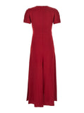 Victoria Beckham Women Red Crewneck Midi Dress With Gathered Waist And Rear Zip Closure In Viscose Blend Woman