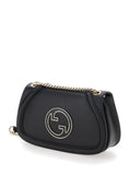 Gucci Women 'Blondie Small' Black Handbag With Metallic Gg Crossover On The Front And Chain Shoulder Strap In Leather Woman