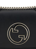 Gucci Women 'Blondie Small' Black Handbag With Metallic Gg Crossover On The Front And Chain Shoulder Strap In Leather Woman