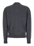 Bottega Veneta Women Grey Crewneck Cardigan With Knot Buttons Closure And Ribbed Knit In Wool Woman
