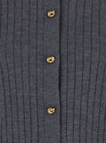 Bottega Veneta Women Grey Crewneck Cardigan With Knot Buttons Closure And Ribbed Knit In Wool Woman