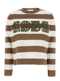 Max Mara Women 'Viterbo' Beige Crewneck Sweater With Embroidery On The Front And All-Over Striped Motif In Wool Woman